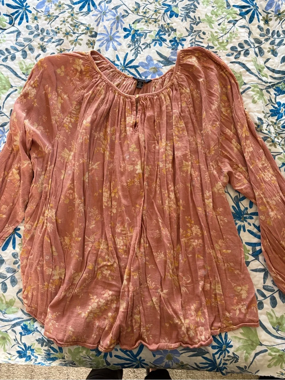 Chaps Rusty Rose Floral Long Sleeve Peasant Blouse - Picture 1 of 4